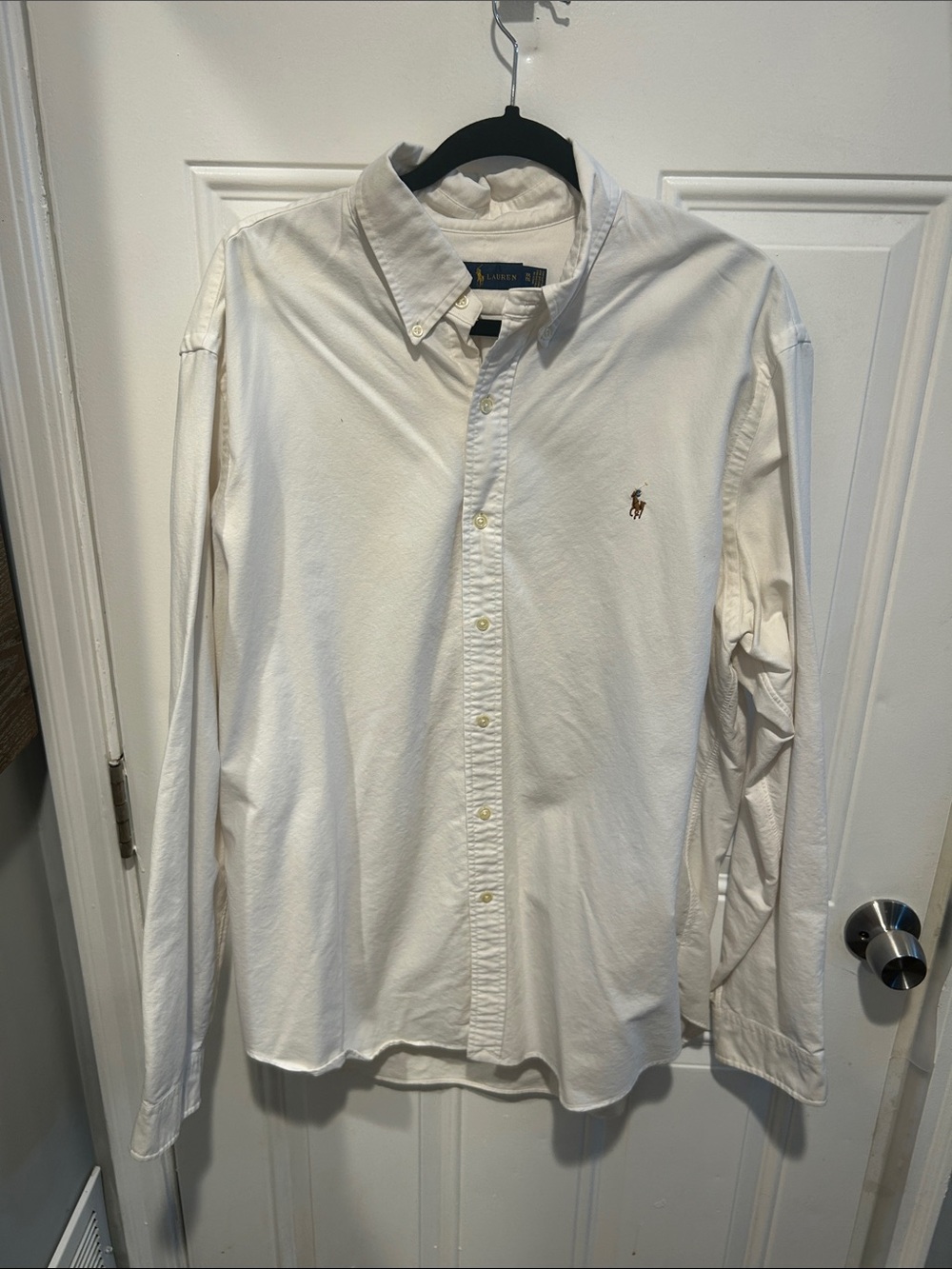 Ralph Lauren Men’s White Button-Down Dress Shirt with Polo Pony Logo